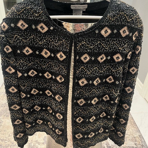 Vintage Pappel boutique evening beaded evening jacket black/silver 3X or 10-12 - Picture 10 of 16